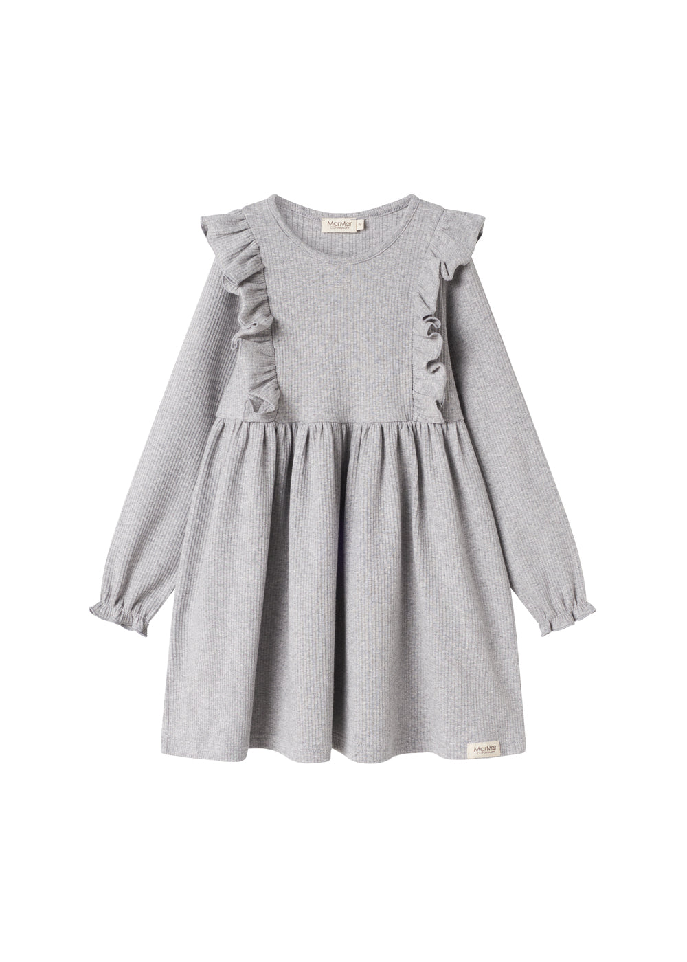 Ribbed Dress With Ruffle Details Light Grey Melange Ribbed Dress With Ruffle Details Light Grey Melange