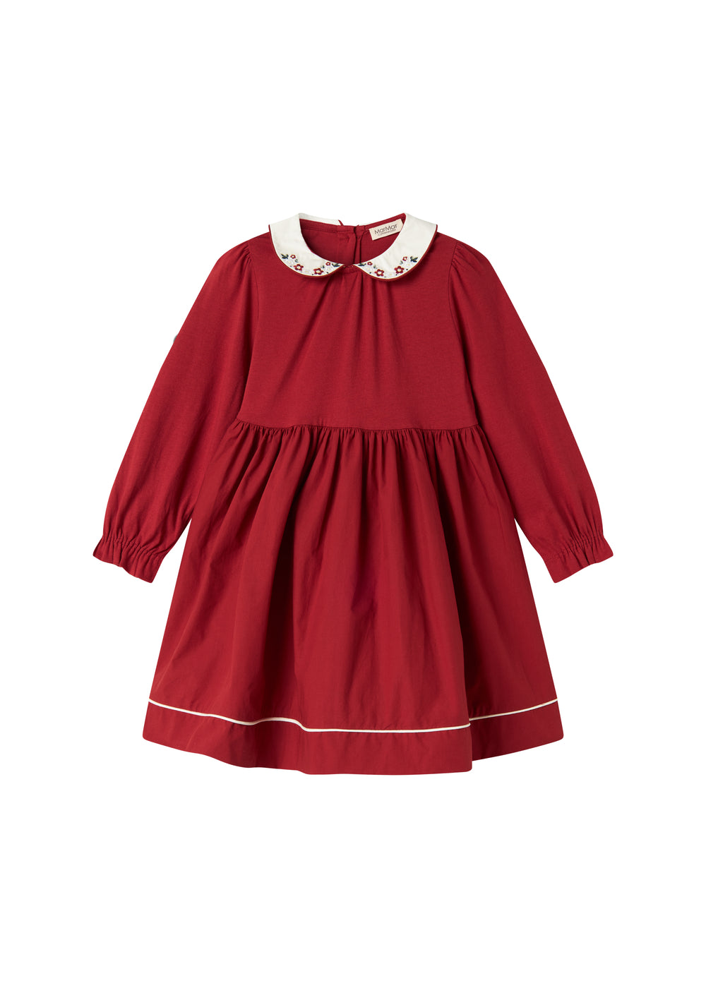 red long sleeve dress with white collar Burgundy Chiffon Long Sleeve Dress self-portrait