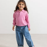 Kids' jeans in light indigo denim with straight legs and elastic waist.