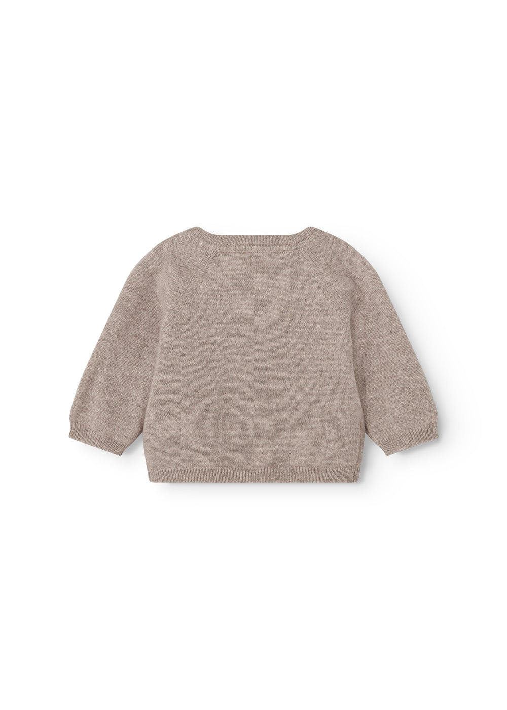 Tamla Kashmir cardigan in alpaca blend, light brown with round neck and long sleeves.