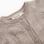 Button front and rib collar on the Tamla cashmere cardigan in alpaca blend.