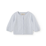 Light blue cardigan with button closure in front and round neckline for baby