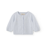 Light blue cardigan with button closure in front and round neckline for baby