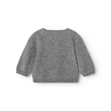 Gray mixed cashmere cardigan with long sleeves and a round neckline.