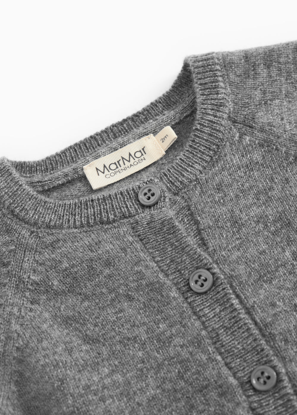 Kashmir cardigan in gray melange with buttons at the neck and ribbed edge