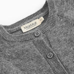 Kashmir cardigan in gray melange with buttons at the neck and ribbed edge