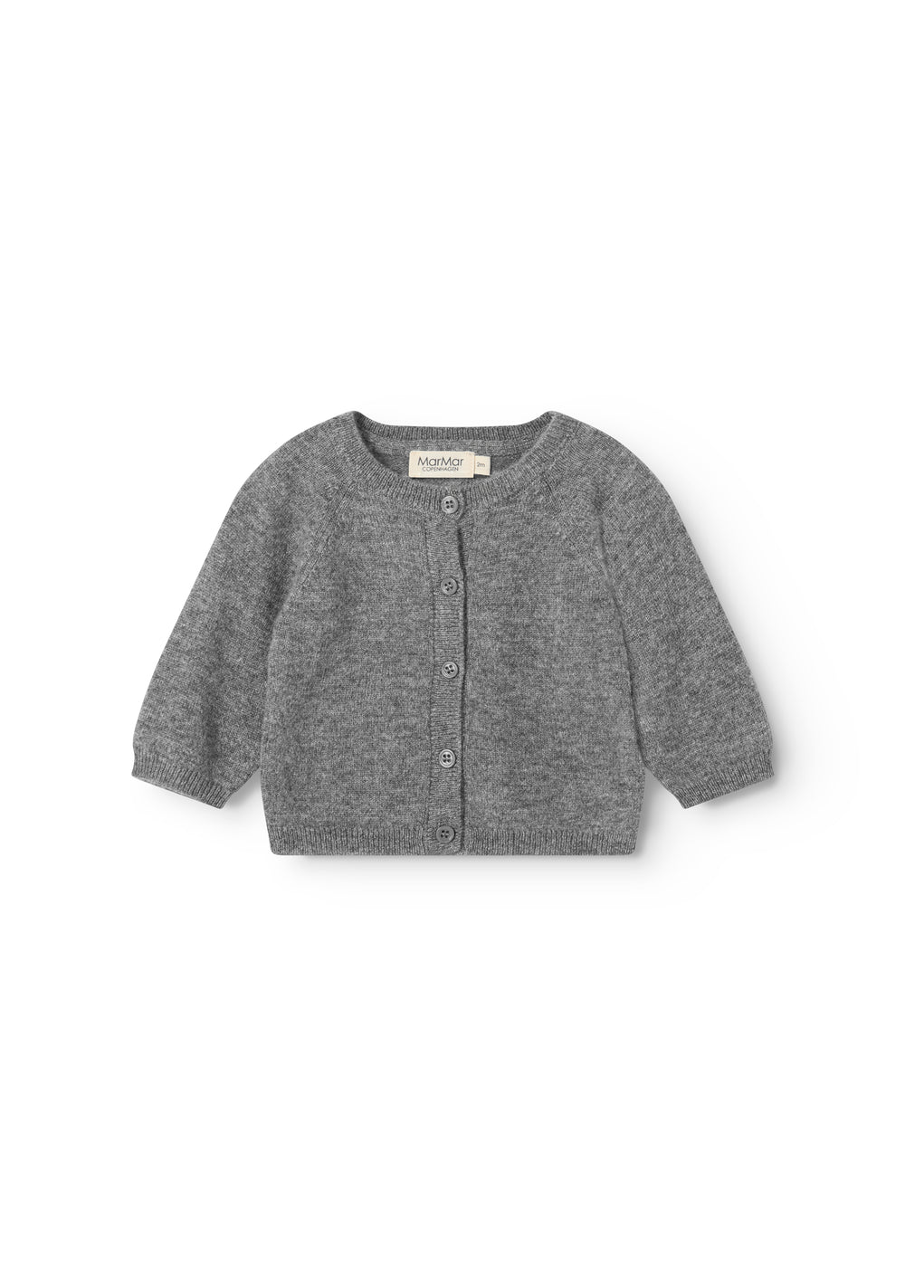 Gray mixed cashmere cardigan with button closure and long sleeves