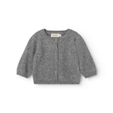Gray mixed cashmere cardigan with button closure and long sleeves