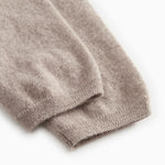 High Kashmir trousers and alpaca melange, ribbed hem at the bottom of the leg, light brown.