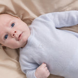 Kashmir dress in light blue melange for infants with long sleeves and legs