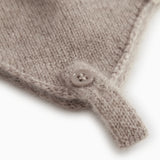 Babyhue with snap closure and drawstring, knit in light brown