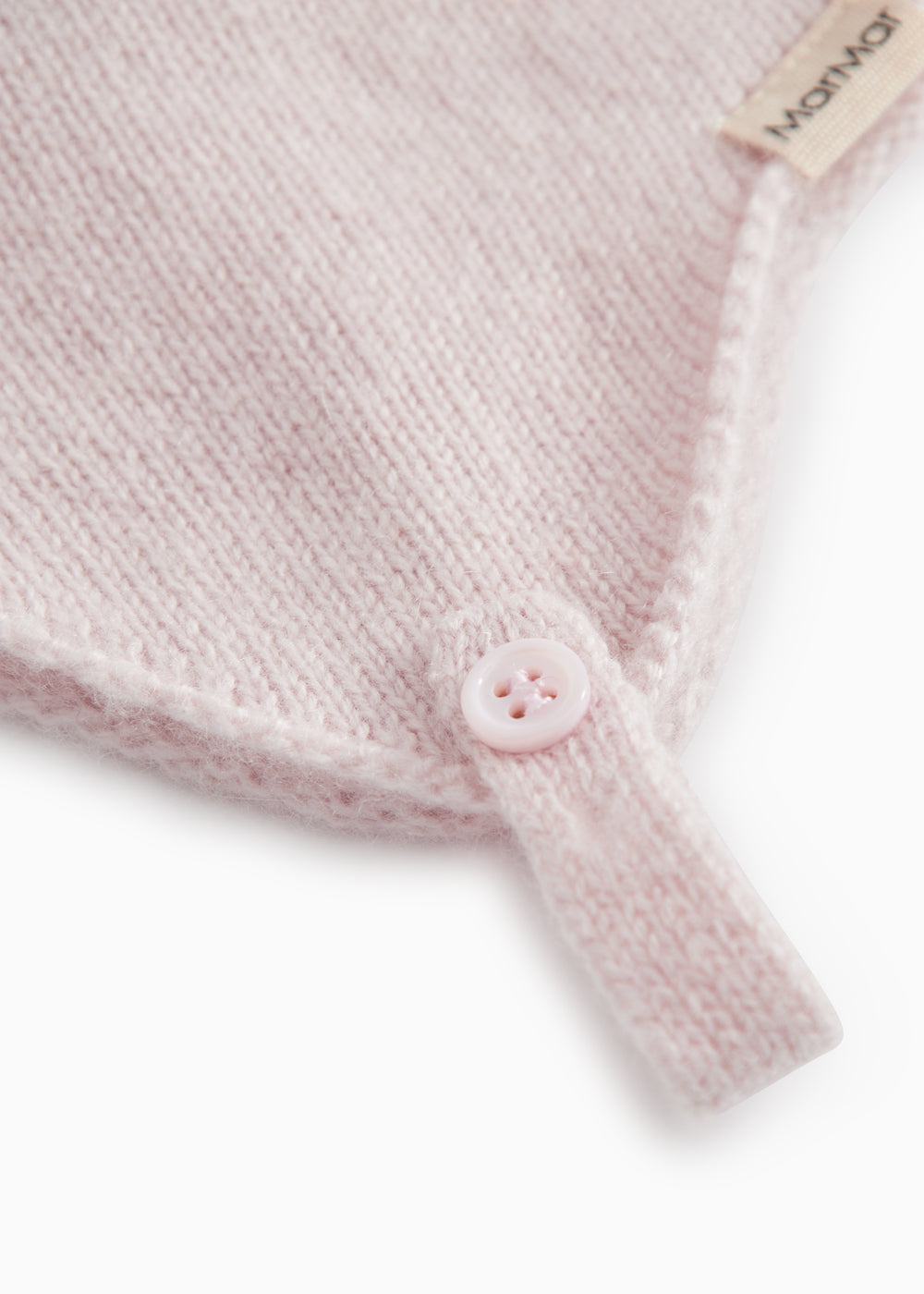 Babyhue in pink stripe with round button and knot.
