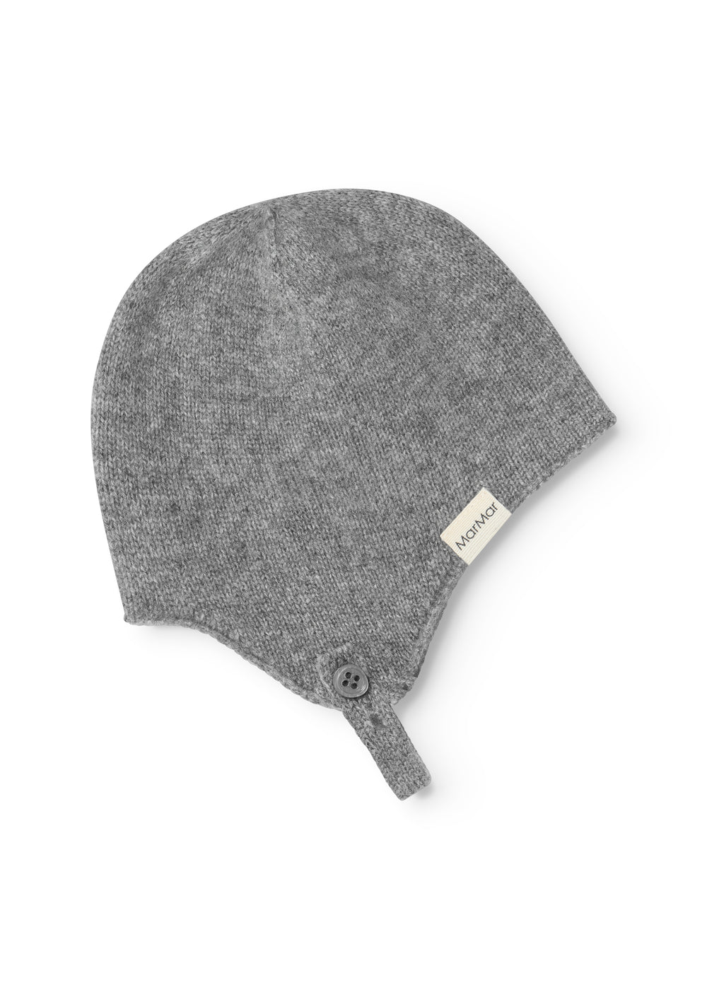 Aly Baby babyhue in gray melange with brand tag at the edge and a knot.