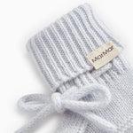 Light blue knitted baby shoe with laces and MarMar brand