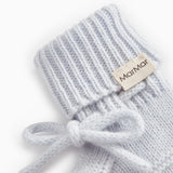 Light blue knitted baby shoe with laces and MarMar brand