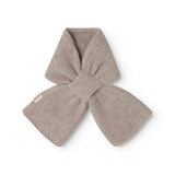 Baby scarf in alpaca blend, beige marled, knot-shaped fold.