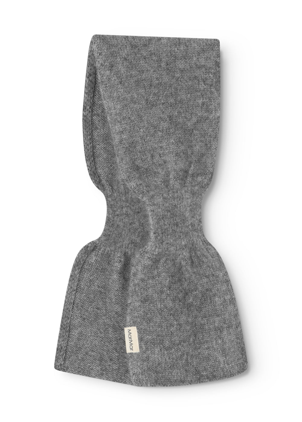 Grey blended cashmere baby scarf with brand, shown folded in the middle