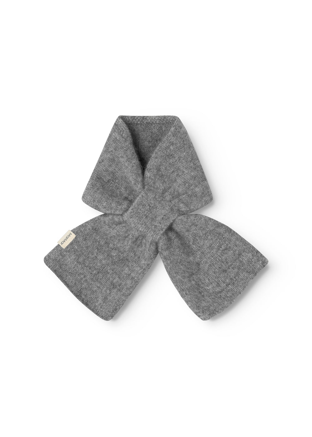 Mixed knitted baby scarf in cashmere, folded as a bow.