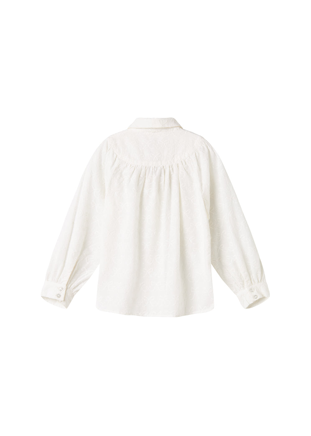Hvid bluse til børn med broderet mønster og rund krave