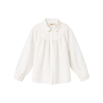 Hvid bluse til børn med broderet mønster og rund krave
