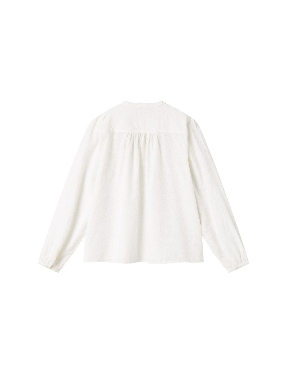 Hvid skjortebluse med lange armer og broderede detaljer