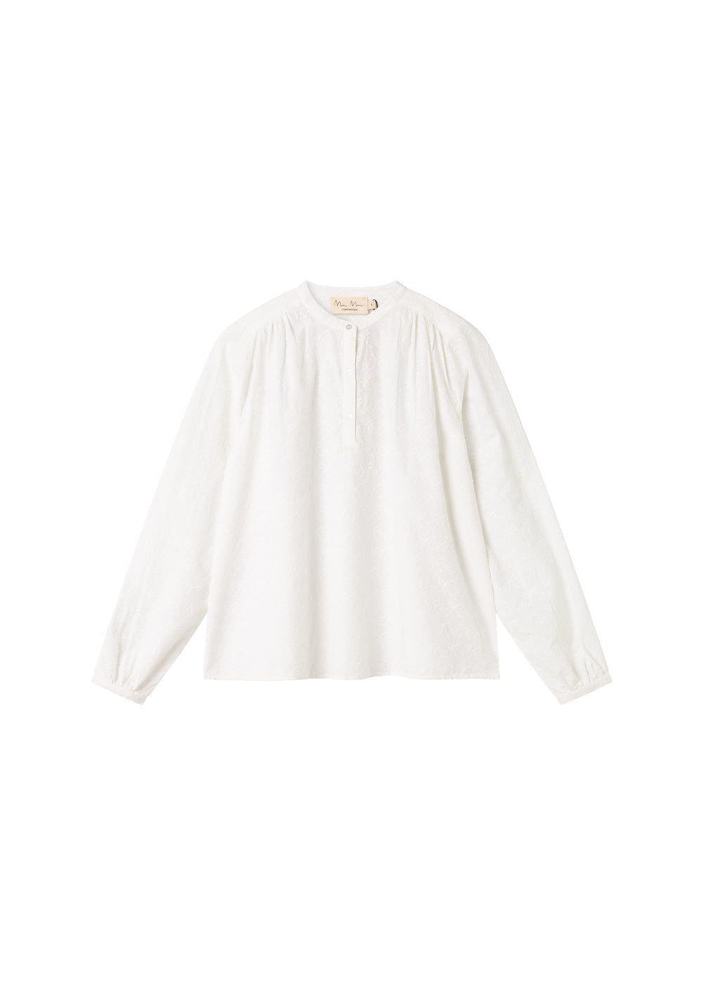 Hvid skjortebluse med lange ærmer og broderede detaljer