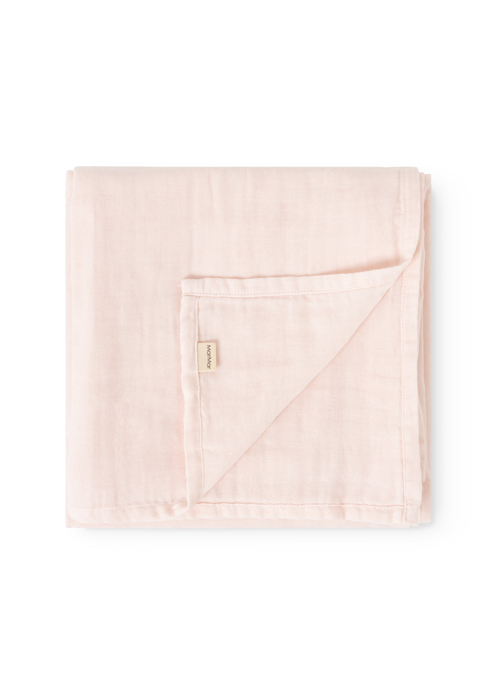 Rose wrap with triangular stitching and fabric label at the fold