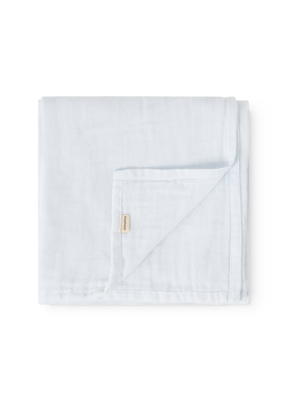Blue velvet wrap with MarMar brand and diagonal stitching at the corner