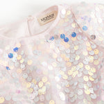 Sequin dress with round neckline and sparkling multicolored sequins