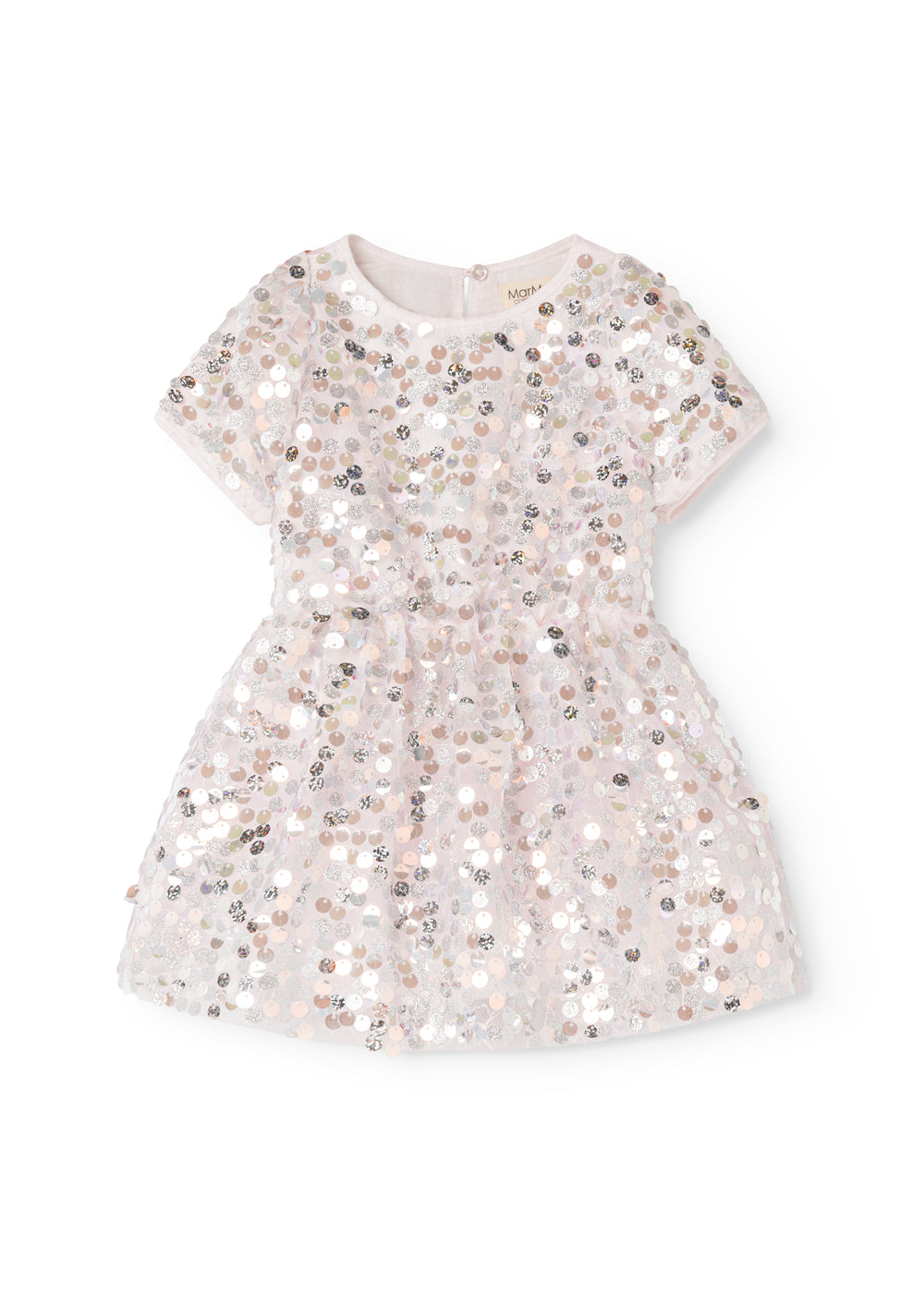 Silver sequin dress with short sleeves and round neckline