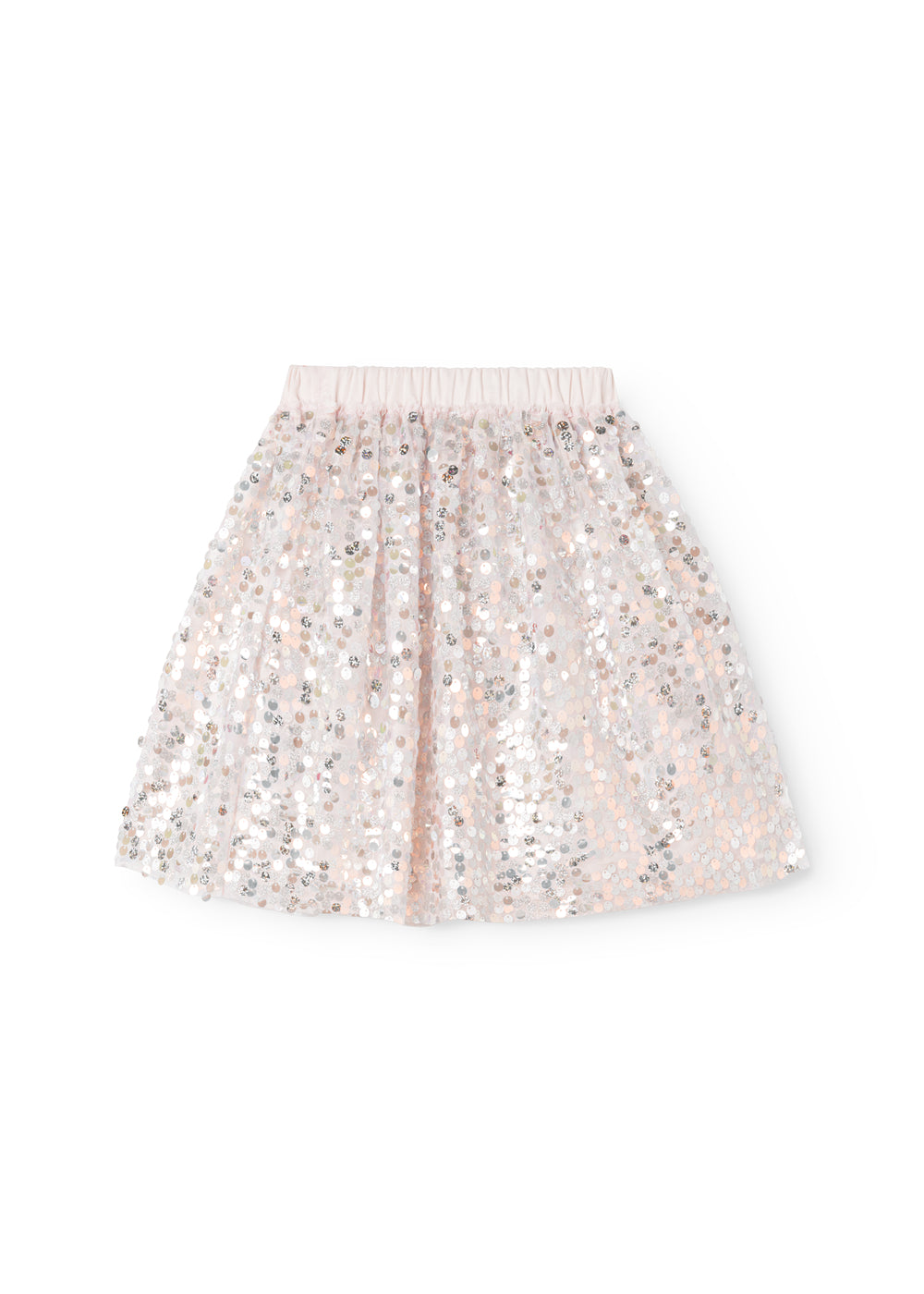 silver-colored sequin skirt with elastic waistband