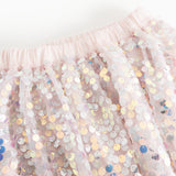 silver-colored sequin skirt with elastic waistband and sparkling sequins