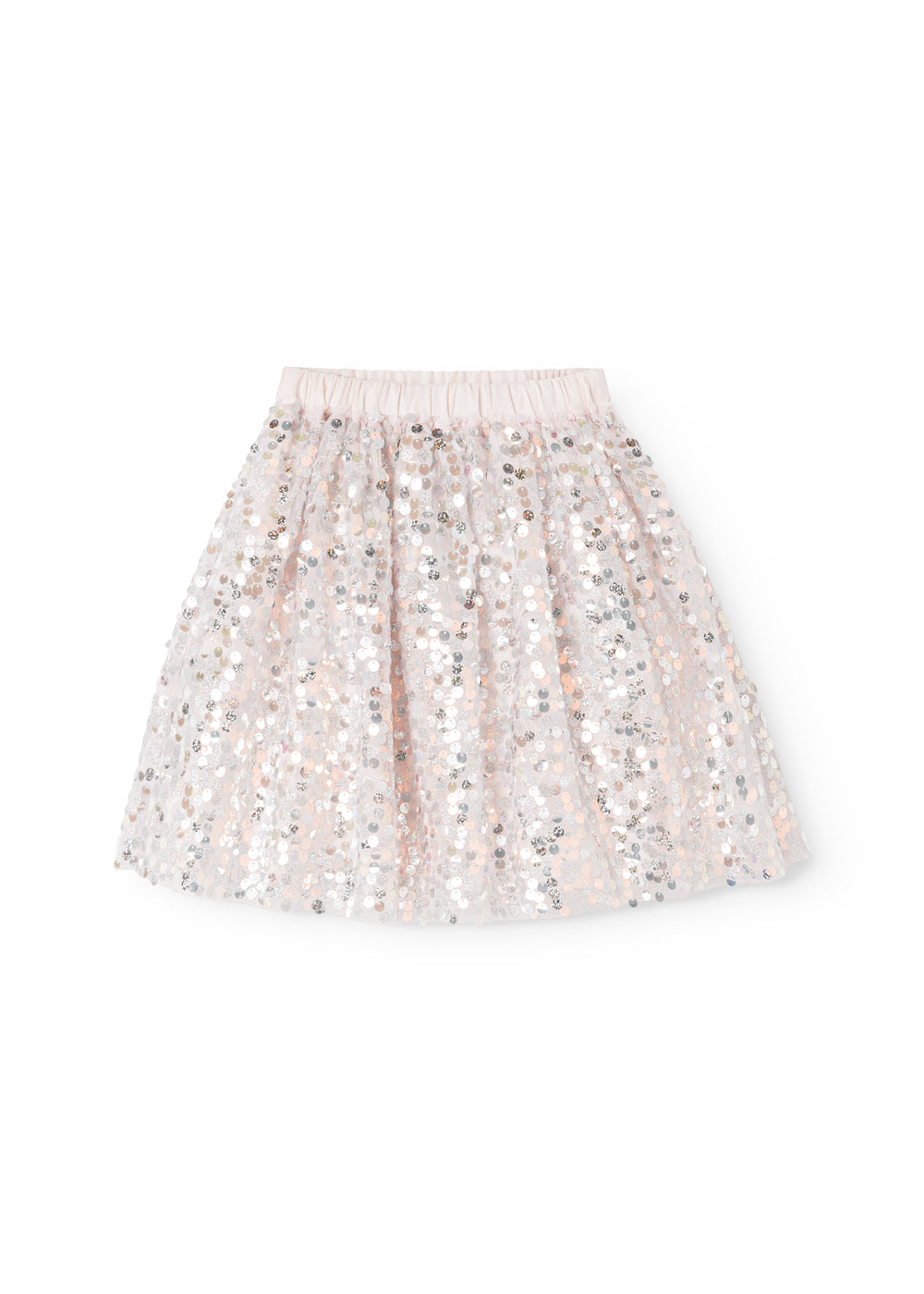 video of a silver paillette skirt with elastic waistband