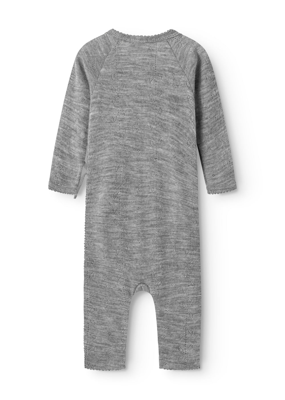 Turtleneck, Wool Pointelle Jumpsuit - Grey Melange