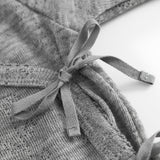 Turtleneck, Wool Pointelle Jumpsuit - Grey Melange