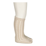 Knee Socks Pointelle, Socks - Warm Pearl