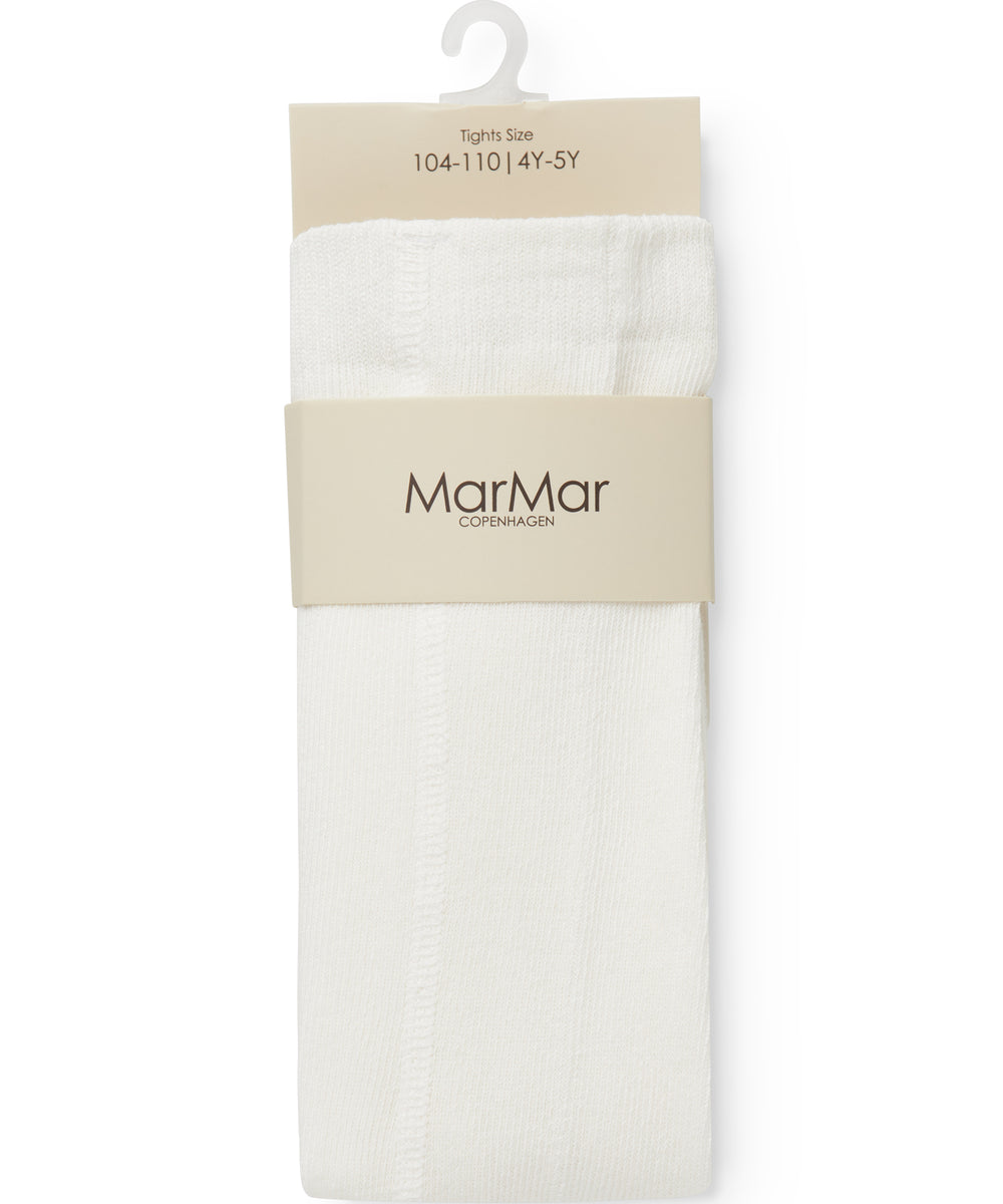 Ribstrikkede strømpebukser til små børn i cremefarvet bomuld