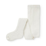 Ribstrikkede strømpebukser til små børn i cremefarvet bomuld