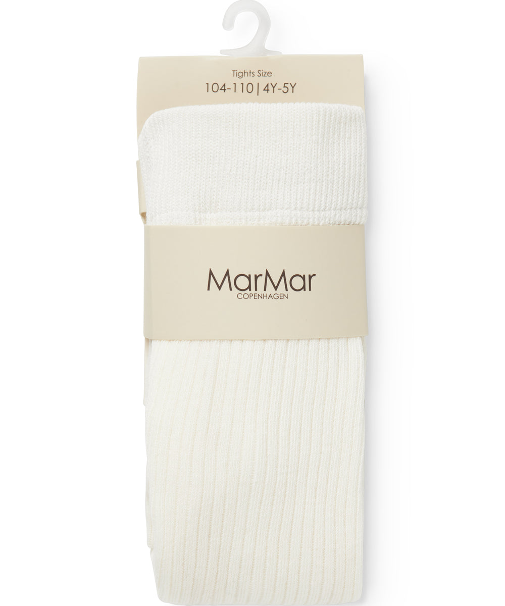 Ribstrikkede strømpebukser i cremefarvet bomuld til børn