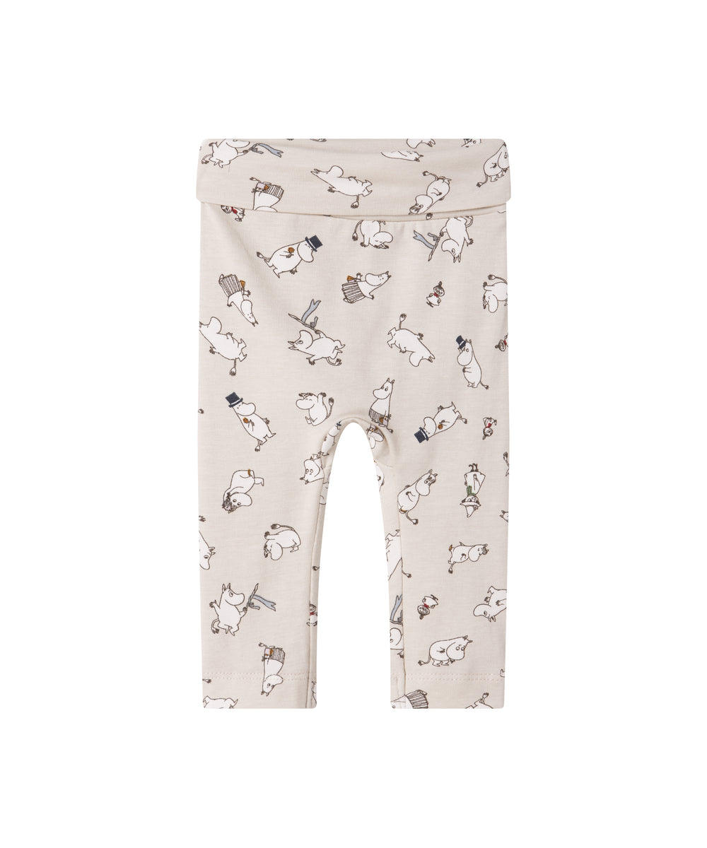Babybukser i lyst stof med Moomin-print