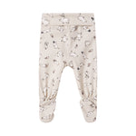 Babybukser med fødder i lyst stof med Moomin-print