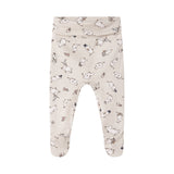 Babybukser med fødder i lyst stof med Moomin-print