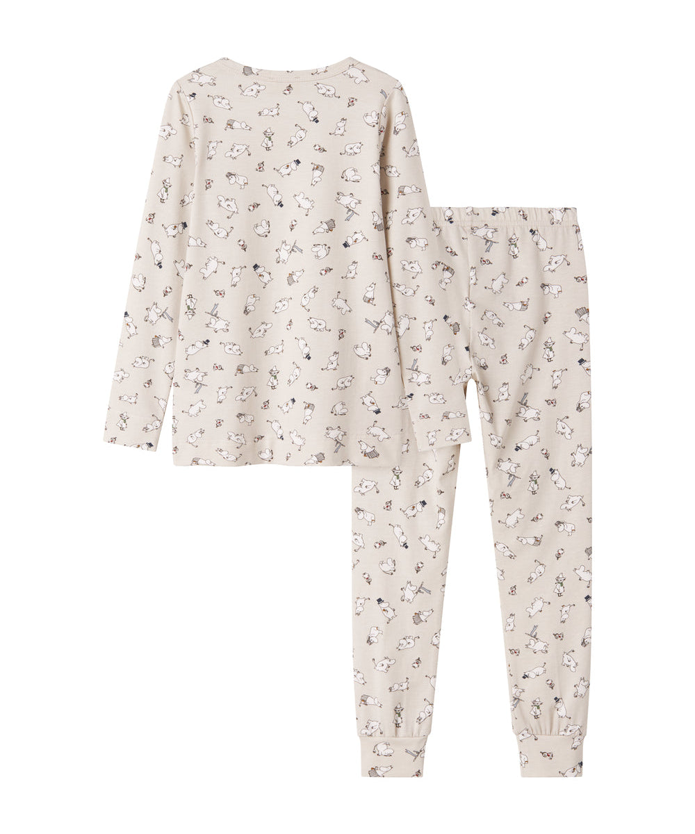 Langærmet pyjamas nattøj til børn med Moomin-print i lyse farver