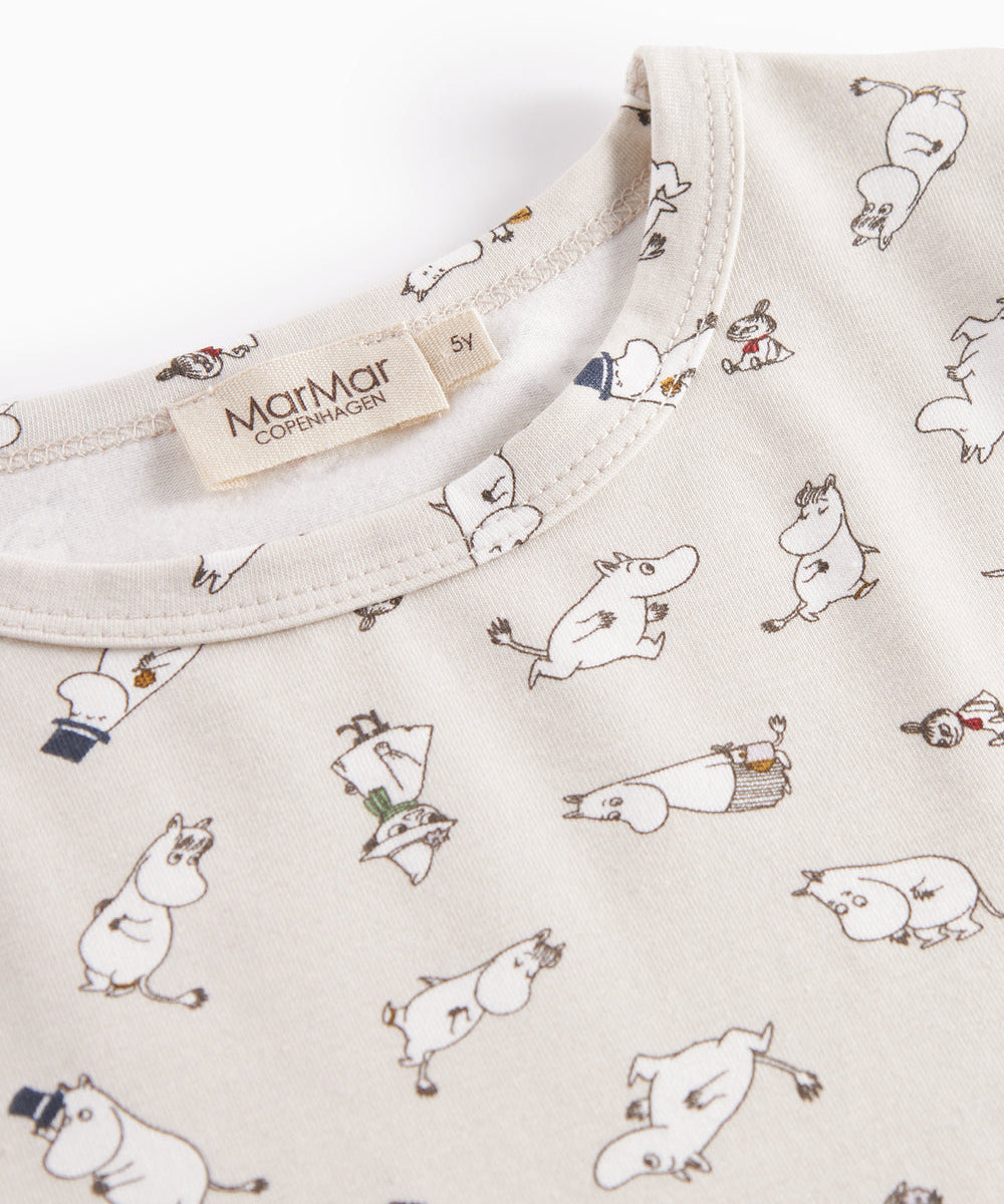 Langærmet pyjamas nattøj til børn med Moomin-print i lyse farver