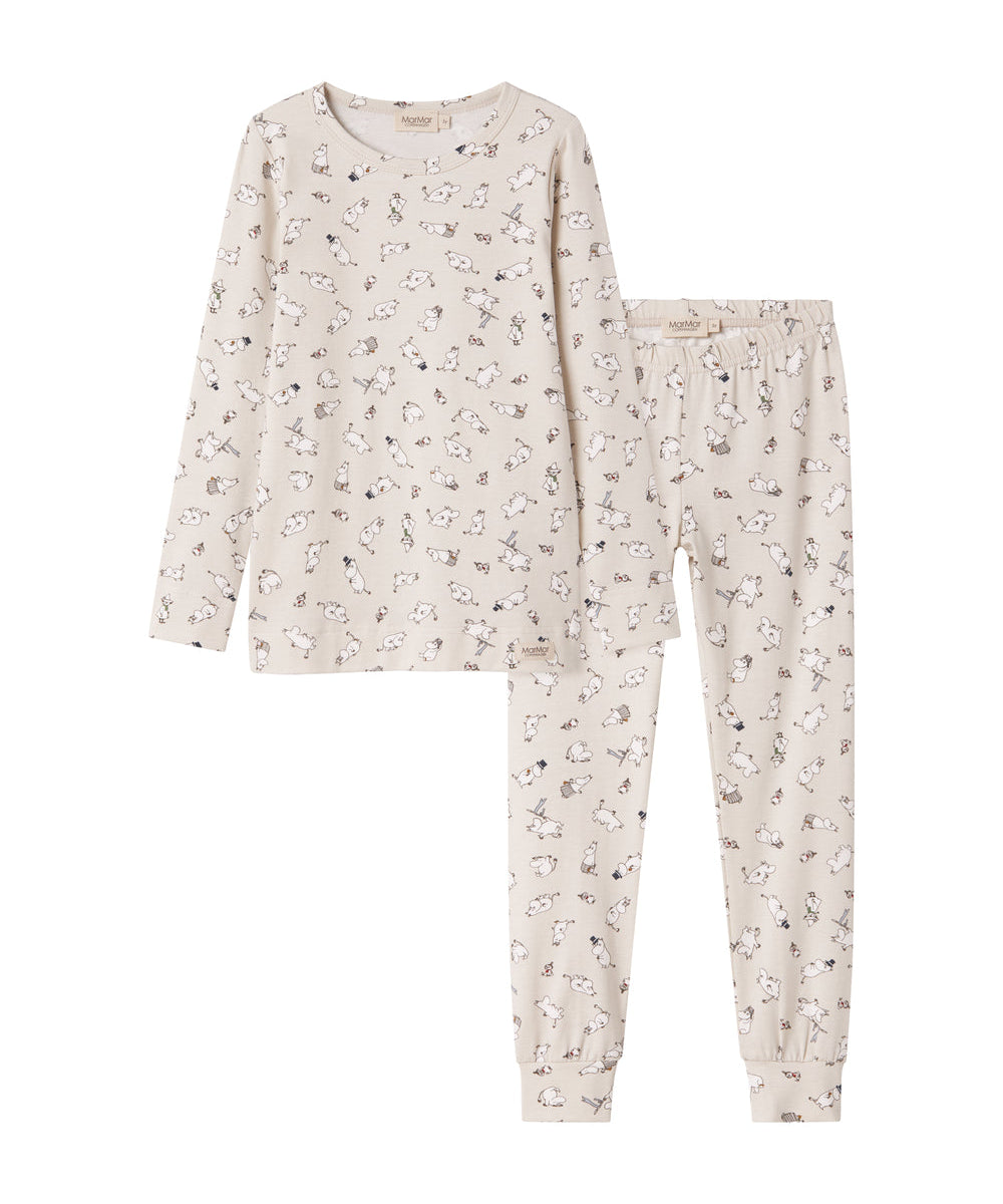 Langærmet pyjamas nattøj til børn med Moomin-print i lyse farver