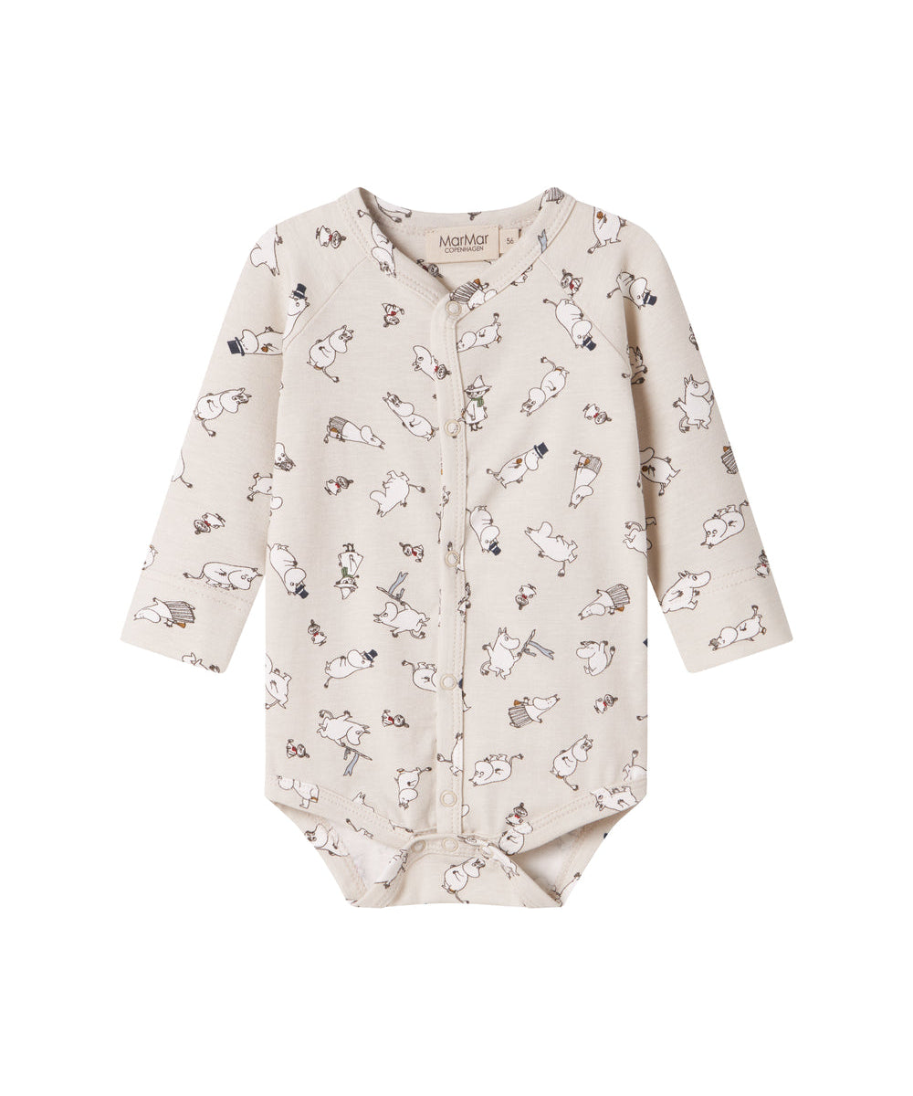 Langærmet babybody med Moomin-print i lyse farver