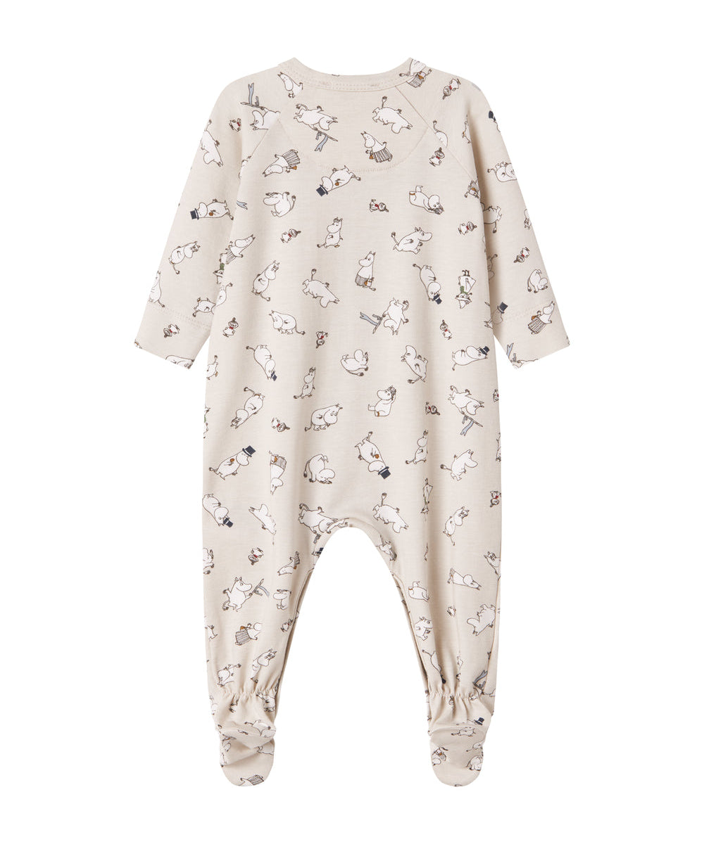 Heldragt til baby med lange ærmer, trykknapper, futter og Moomin-tryk i lyse farver