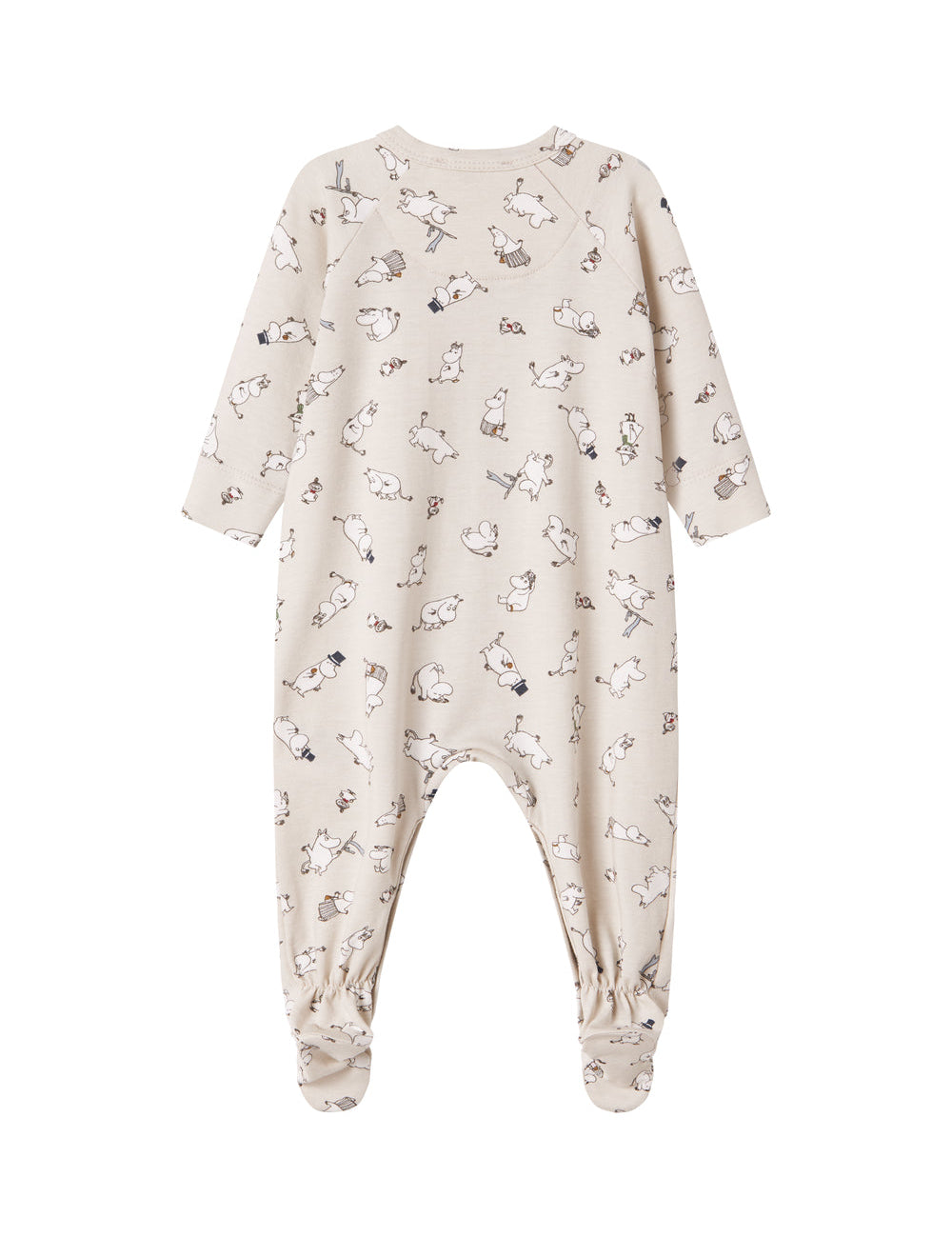 Baby's jumpsuit with long sleeves, snaps, mittens and Moomin print in bright colors