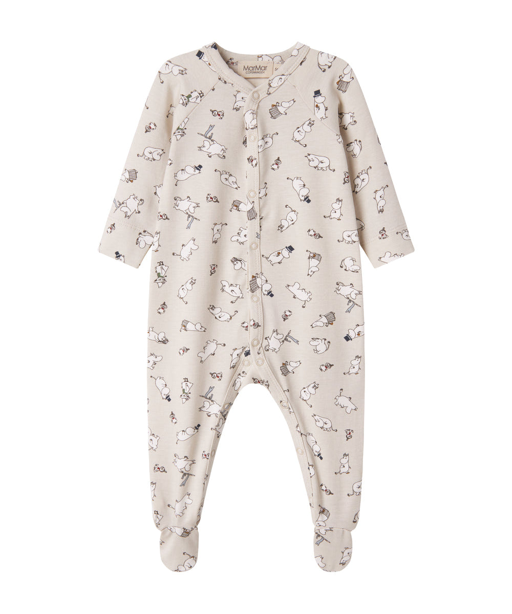 Heldragt til baby med lange ærmer, trykknapper, futter og Moomin-tryk i lyse farver