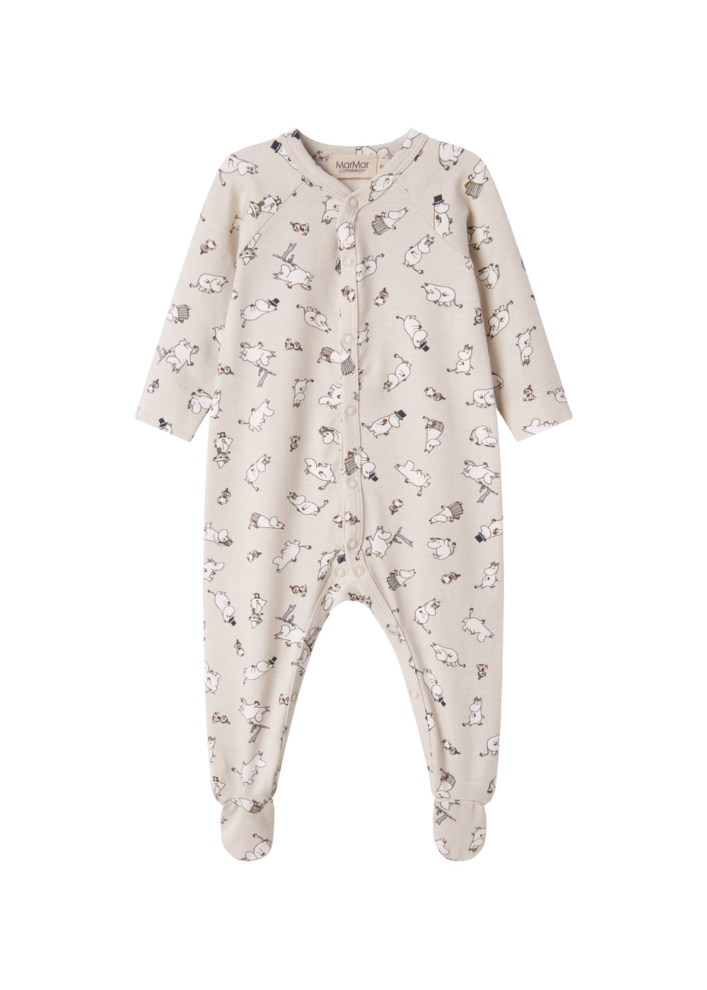Heldragt til baby med lange ærmer, trykknapper, futter og Moomin-tryk i lyse farver